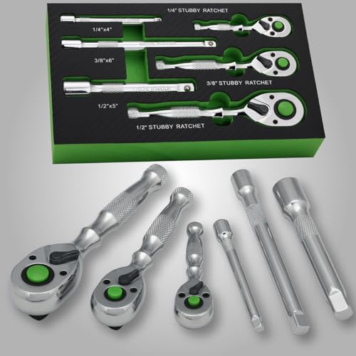 6-Piece Ratchet Set,1/4",3/8",1/2" Drive,Reversible Ratchet Wrench with Extension Bar,90-Tooth,Quick-Release,Chrome Alloy Made,Mens Stocking Stuffers Gifts for Men Gifts for Women - size: 1/4-inch+3/8-inch+1/2-inch Set, style: Combination-metal handle