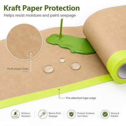 yeesport Pre-Taped Masking Paper for Painting, 4 Rolls, 11.8 in x 49.2 ft - size: 11.8 In x 49.2 Ft