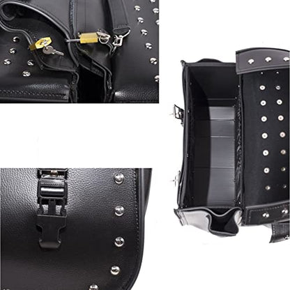 GARGOYLE BELLS Motorcycle Saddle Bags Studded PVC Motorcycle Luggage Bag with Gun Holsters For Softails Sportsters and Choppers Waterproof Tool Bags For Motorcycle (Black PVC, 15.5" x 6.5" x 12") - size: 14" x 12" x 10.5", style: Style 5