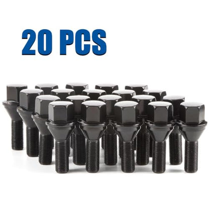 GAsupply M12x1.25 OEM Lug Bolt Black, 28mm Shank Cone Seat 3/4" Hex, 20pcs - color: Black, size: 20pcs