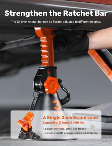 Jack Stands 3 Ton with Double Locking, Heavy-Duty Car Jack Stands, 1 Pair - size: 3 Ton | Standard