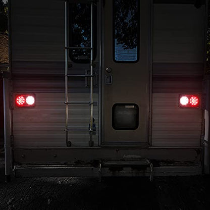 Partsam 2Pcs Double LED Trailer Tail Lights - Stop, Turn, Backup, Reverse - 30 LEDs Horizontal/Vertical Surface Mount RV Motohome Double Tail Lights