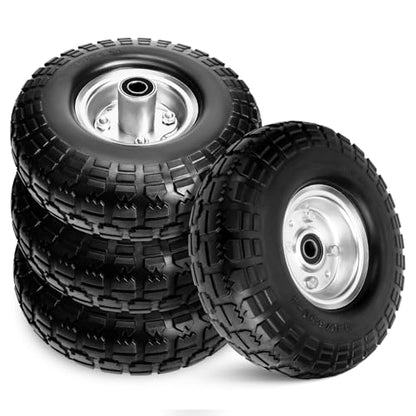 Taifa 4 PCS 10" Solid Flat Free 4.10/3.50-4 Rubber Tires and Wheels Replacement with 5/8'' Bearing and 2.17'' Offset Hub, Air less Wheel for Wheelbarrow/Wagon/Trolley/Lawn Mowers/Snow Blowers etc.