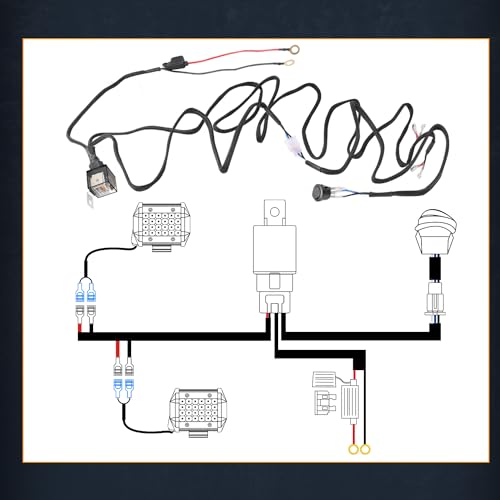 Wiring Harness 2 Lead, NIRIDER 12V 40A Rocker Switch Relay Fuse Nylon Wiring Harness Kit for LED Light Bars Fog Lights Work Lights Driving Lights Offroad LED Pods Wire Kit for Truck UTV ATV Boat - size: 2lead
