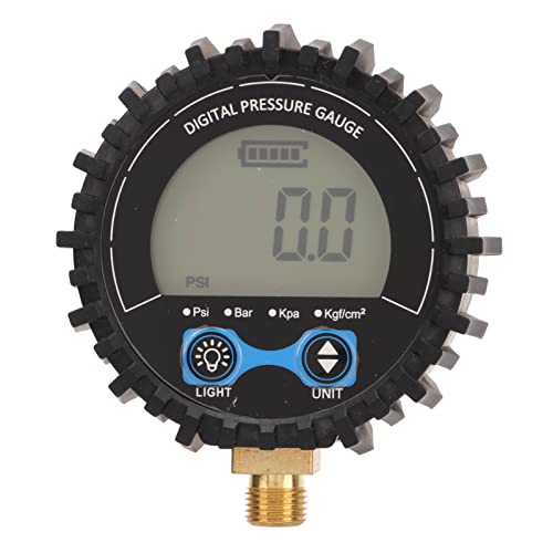 LCD Display Digital Tire Pressure Gauge, Four Unit 3?200PSI Wheel Tyre Air Inflator Monitoring Tester M11x1 Thread Blue Backlight Inflator Tool
