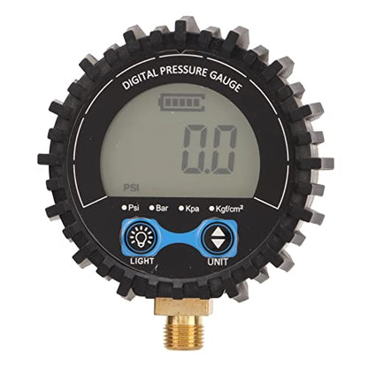 LCD Display Digital Tire Pressure Gauge, Four Unit 3?200PSI Wheel Tyre Air Inflator Monitoring Tester M11x1 Thread Blue Backlight Inflator Tool