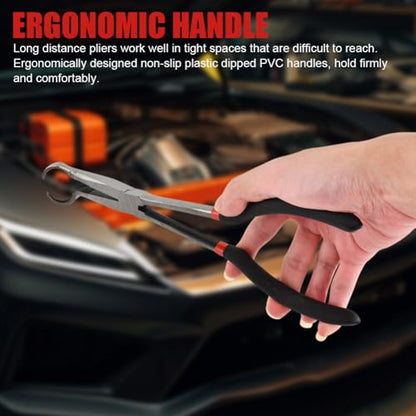 3PCS 11" Long Hose Grip Pliers, 5/16 Inch, 1/2 Inch, 3/4 Inch Ring Nose Hose Gripper Pliers Kit, O-shape Tip Serrated Jaws, Offset Spark Plug Boot Removal Pliers for Narrow Space