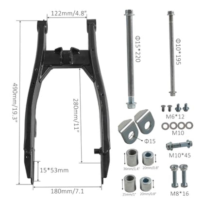 Front Motorcycle Tire 60/100-14 & Rear Knobby Tire 80/100-12 Disc Brake Wheel Rim, 15mm Bearing & 14'' Rear Swing Arm & Front Fork 45mm/48mm for Pit Dirt Bike 110cc 125cc 140cc - size: Front 14 + Rear 12