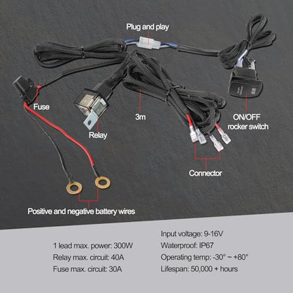 2 Lead LED Light Bar Wiring Harness w/ 5 Pin Rocker Switch - style: 2 Lead