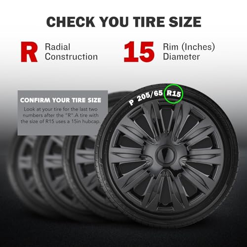 Auto Hubcap Set, R15 Hubcap Wheel Cover Replacement, 15 inch - color: 5083-Black Lacquer-15