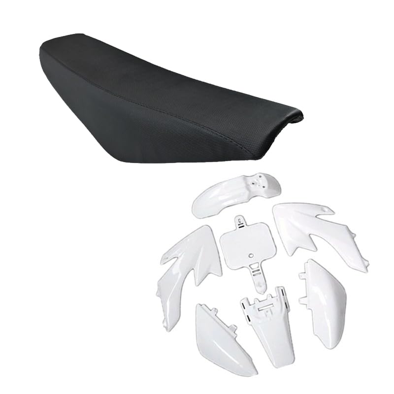 CRF50 XR50 Plastics Fender Kit, Body Work Panels, Fairings Mud Guards Plastic with Flat Tall Seat for SSR SDG Taotao Coolster 50cc 70cc 90cc 110cc 125cc Pit Dirt Bike Motorcycle (White) - color: White