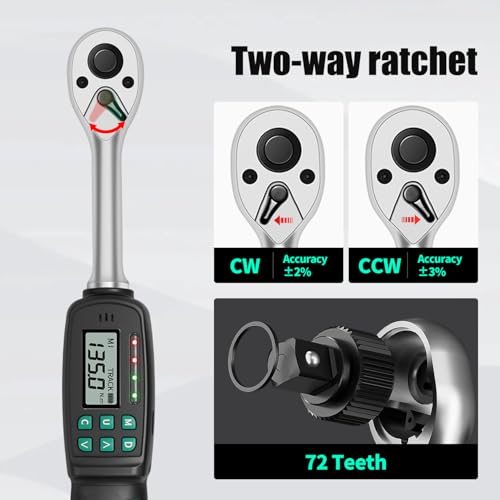 1/2" Digital Torque Wrench 2.9-99.6 ft-lb/4-135 Nm, ±2% Accuracy, LED & Buzzer Alerts, 4 Units, Industrial CR-V Steel, Calibration Report & Protective Case for Car, Motorcycle, Bike Repair - size: 1/2", 2.9-99.6 ft-lb (4-135 Nm)