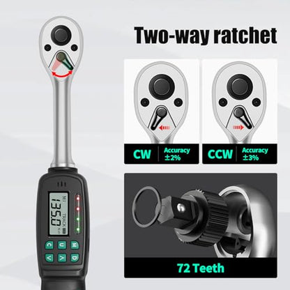 1/2" Digital Torque Wrench 2.9-99.6 ft-lb/4-135 Nm, ±2% Accuracy, LED & Buzzer Alerts, 4 Units, Industrial CR-V Steel, Calibration Report & Protective Case for Car, Motorcycle, Bike Repair - size: 1/2", 2.9-99.6 ft-lb (4-135 Nm)