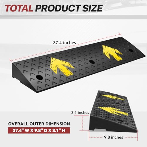 3" Rise Rubber Curb Ramp for Forklift, Driveway Sidewalk, Heavy Duty Car - size: 3" Rise Arrow