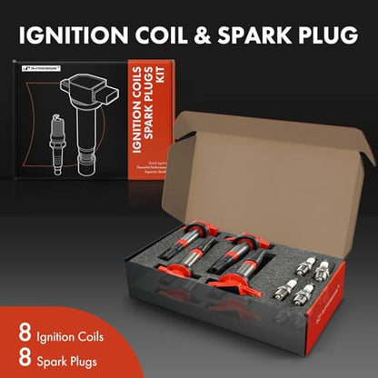 A-Premium Ignition Coil Pack and Iridium Spark Plugs Compatible with Jaguar - color: Red