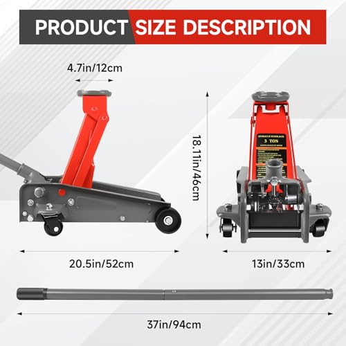 LARBANKE 3 Ton Hydraulic Floor Jack,Lift Range: 5.31''-18.11'',6600Lbs,Red