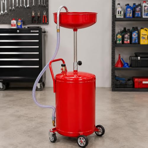 XtremepowerUS 23 Gallon Portable Waste Oil Drain Tank, Air Operated Oil Drain with Adjustable Height Funnel, Heavy-Duty Rolling Used Oil Collector for Cars, Trucks, SUVs & Auto Repair Shops, Red - size: 23 Gallon