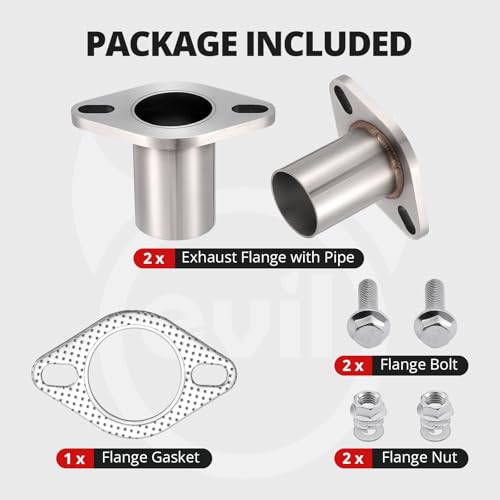 EVIL ENERGY 2 Bolt Exhaust Flange Repair Piping Kit, 304 Stainless Steel Exhaust Flange and Gasket Set with Bolts and Nuts, Universal Flange Replacement Kit for Quick Fix Repair (1.75") - size: 1.75"