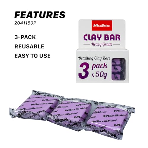 Maxshine Universal 3-Pack Magic Clay Bar – 150g Heavy Grade Car Detailing Clay for Paint, Glass, Plastic & Metal Surfaces – Removes Surface Contaminants, Overspray, Brake Dust & Road Grime - style: 3-Pack Heavy Grade