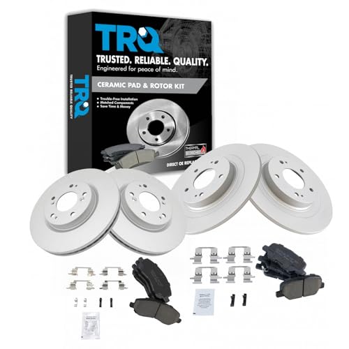 TRQ Front and Rear Brake Pad and Rotor Set Ceramic G Coated Rotors