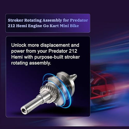 55mm Stroker Crankshaft 3.308" Billet Aluminum Connecting Rod 70mm Ceramic Coated Flat-Top Piston Stroker Rotating Assembly For Predator 212cc Hemi Engine Go Kart Mini Bike Black - color: Black