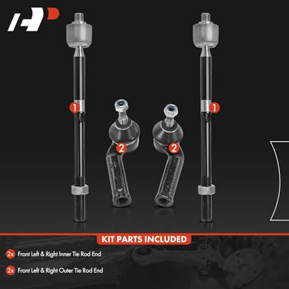 A-Premium Front Inner & Outer Tie Rod End Kit Fix Uneven Tire Wear
