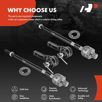 A-Premium Front Inner & Outer Tie Rod End Kit Fix Uneven Tire Wear