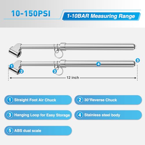 Nilight 2 Pack Dual Head Tire Pressure Gauge 10-150PSI Heavy Duty - color: 2pc Tire Pressure Gauge