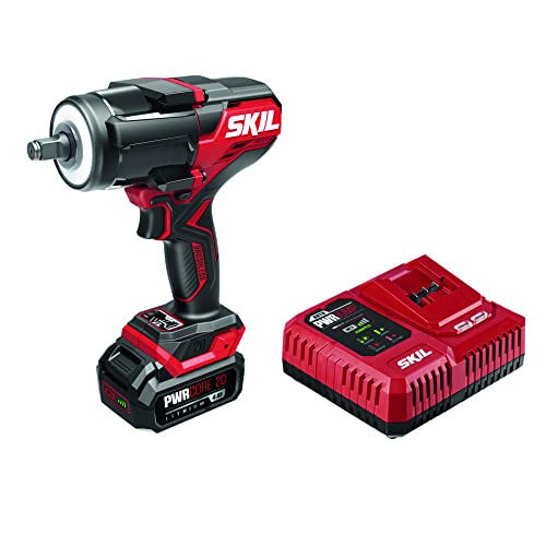 SKIL PWR CORE 20 Brushless 20V 1/2-Inch Mid-Torque Impact Wrench Kit, Includes 4.0 Ah Battery and Auto PWRJump Charger- IW5761B-10 - style: Impact Wrench Kit_Mid-Torque