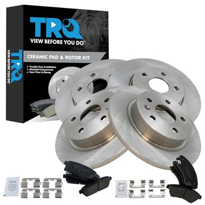 TRQ Front and Rear Brake Pad and Rotor Set Ceramic Vented Solid Rotors - style: BKA11949