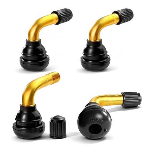 GYL PVR70 Bent Valve Stem 4 Pcs 90 Degree Angle Design, Brass Stem & Snap-in Rubber Base, Compatible with Most Tubeless Tire Rims (0.453 Inch/1.15 cm Rim Hole) for Motorcycles, Scooters, ATVs - size: PVR70 Type Valve Stem