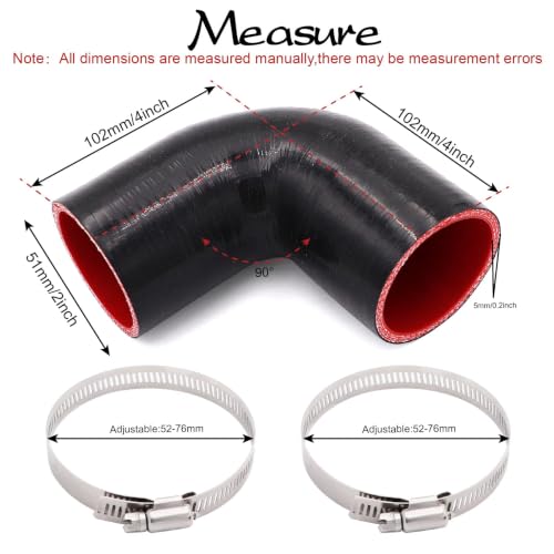90 Degree Elbow ID 2 inch(51mm) Silicone Coupler Hose 4-Ply - size: ID 2"