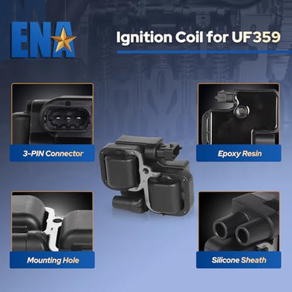 ENA Set of 8 Ignition Coil with 16 Iridium Spark Plug and Red Wire Set Compatible with Mercedes-Benz C43 CL500 CLK430 CLK500 E430 E500 E55 AMG ML430 ML500 S430 S500 SL500 4.3L 5.0L