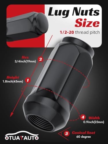 OTUAYAUTO 1/2-20 Black Lug Nuts, Replacement for Jeep Wrangler, Liberty - color: Black, size: 1/2-20"(Long), style: 20 PCS