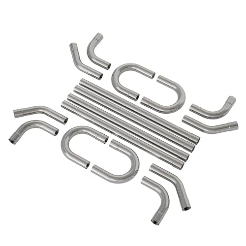 Exhaust Pipe Kit 2.5 Inches Mild Steel DIY Custom Exhaust Kit Tubing Mandrel Bend Pipe Straight & U-Bend 16 Gauge Universal 16PCS - size: 2.5 inch-16 pcs