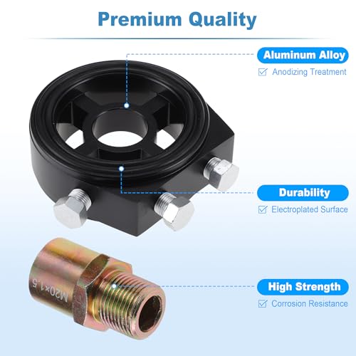 Oil Cooler Sandwich Plate Adapter Aluminum Alloy with 4 Adapter M18x1.5 & M20x1.5 & M22x1.5 & 3/4-16 for Engine Transmission Filter Cooling System