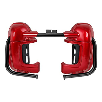 TCT-MOTORPARTS 1 1/4" Engine Guard Crash Bar & Red Lower Vented Leg Fairing Fits for Harley Road King 97-08 - color: Black Engine Crash Bar+Red Lower Fairing