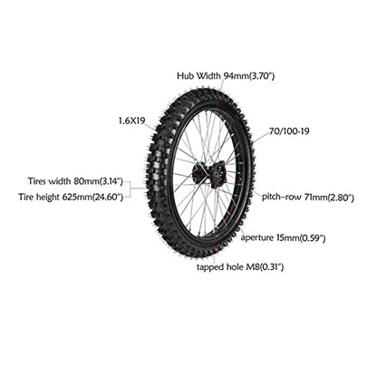 Front 70/100-19 + Rear 90/100-16 Tire Rim Wheel for Dirt Pit Bike CRF100 TTR125