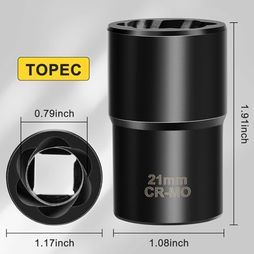 Topec 21mm Lug Nut Remover, Wheel Lock Removal Kit for Stripped Bolt & Rounded Nut, 1/2" Drive - style: 21MM