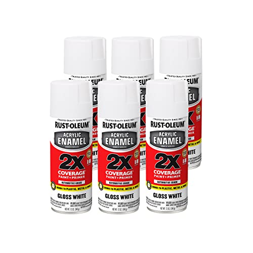 Rust-Oleum Acrylic Enamel 2X Spray Paint, Gloss White - color: Gloss White, size: 12 Ounce (Pack of 6)