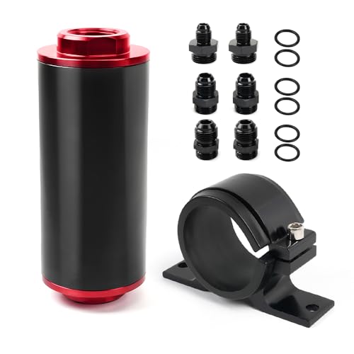 BARTOO 100 Micron Inline Fuel Filter With 50MM Mounting Bracket (Red) - color: 100 Micron Fuel Filter&50MM Bracket-Red