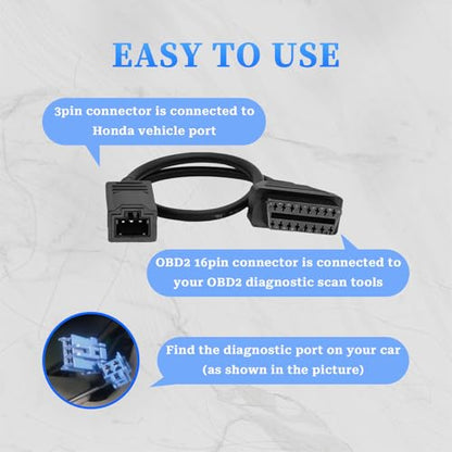 OBD1 to OBD2 Adapter Fits for Honda 3Pin OBD Diagnostic Cable Connector - style: Fit for honda-3pin