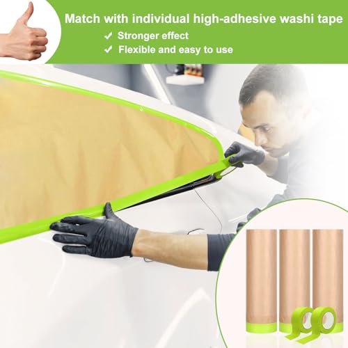9 Rolls Pre-Taped Masking Paper for Painting and 4 Rolls Masking Tape Set -18 inch x 50 feet Tape and Drape for Painting, Painters Paper for Automotive Paint Masking, Floor Protection,Wall Covering
