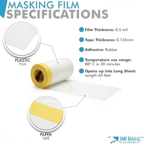 Pre-Taped Masking Film for Car Painting – 3 Pack Painters Plastic Sheeting with Automotive Tape and Drape, Paint Plastic Covering Cars, Appliance, Windows and Furniture Protection (59 Inch) - size: 59 Inch