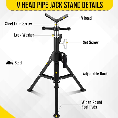 2PCS Pipe Jack Stand, Heavy Duty Pipe Stand, 2500LB Jack Stands Carbon Steel with Portable Folding Legs 28-52 Inch Height Adjustable 1/8"-12" Capacity - color: Black | 2PCS
