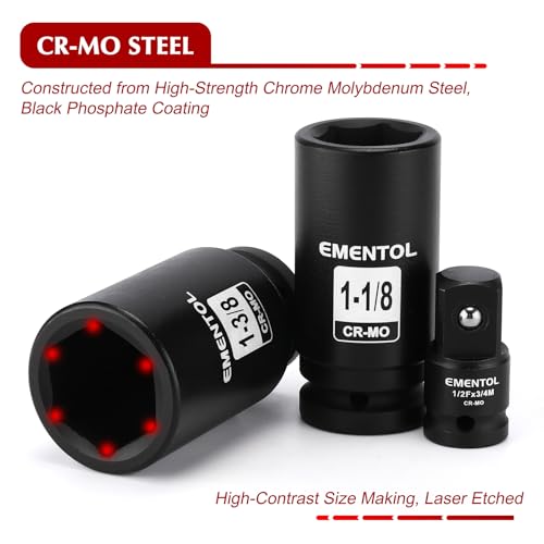 EMENTOL 3/4" Drive Deep Impact Socket Set,13 Pieces Jumbo Sockets, SAE (3/4" to 1-9/16") with 1/2"F to 3/4"M Adapter, 6-Point, CR-MO Steel - style: 13PCS (3/4Inch - 1-9/16Inch)