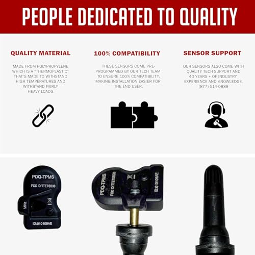 PDQ TPMS 433 MHZ Tire Pressure Sensor 4 Pack Rubber Stem for Chevy GMC Cadillac Buick Pontiac Direct Replacment for OE Part # 13516165 ｜ 13598773 ｜ 19355193 - color: Rubber