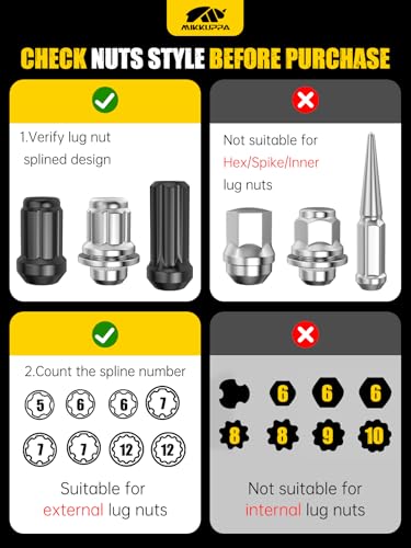 MIKKUPPA 8PCS Spline Lug Nuts Socket Set - size: 5, 6, 7 & 12 Spline