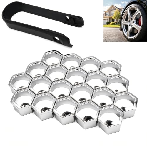 20PCS 21mm Hexagonal Lug Nut Covers, Rust-proof Wheel Bolt Protector Caps with Removal Tool Clips, Universal External Rim Nut Protection Fit for Most Car Truck SUV(Silver) - size: 21mmSilver