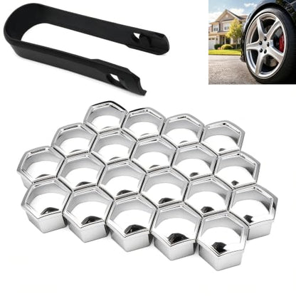 20PCS 21mm Hexagonal Lug Nut Covers, Rust-proof Wheel Bolt Protector Caps with Removal Tool Clips, Universal External Rim Nut Protection Fit for Most Car Truck SUV(Silver) - size: 21mmSilver